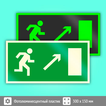 Знак E05 «Направление к эвакуационному выходу направо вверх» (фотолюминесцентный пластик, 300х150 мм)